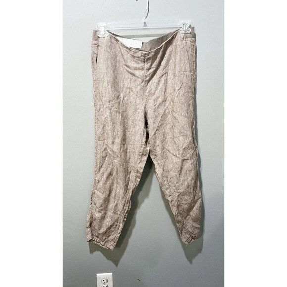 J. Jill Womens Linen Pull On Tan Pants Medium MP Love Linen Jogger Tapered Leg - Picture 1 of 10
